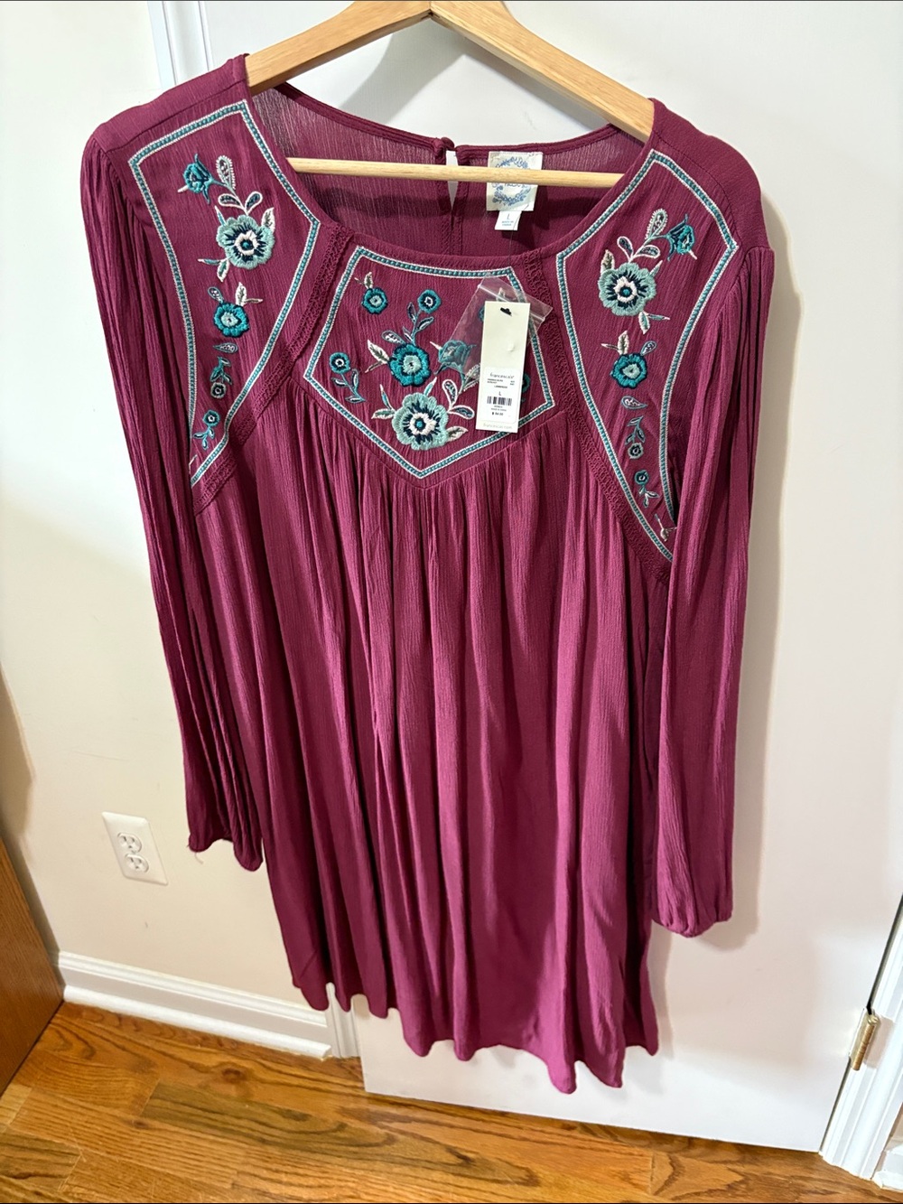 Embroidered Plum Long-Sleeve Women’s Dress